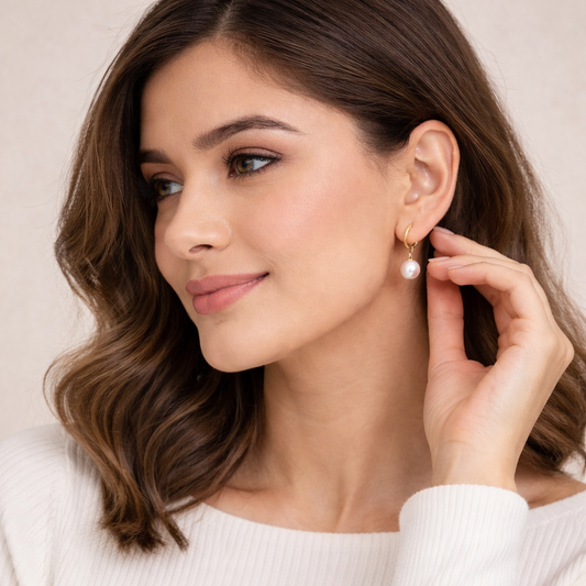 Gentle Glow Pearl Hoop Drop Earrings