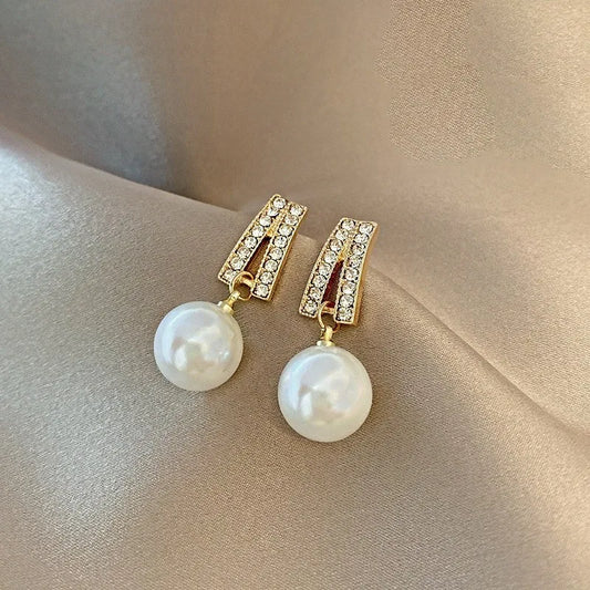 Korean Crystal Drop Pearl Earrings
