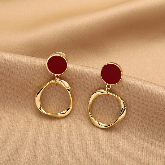 Mehroon Halo Statement Korean Drop Earrings