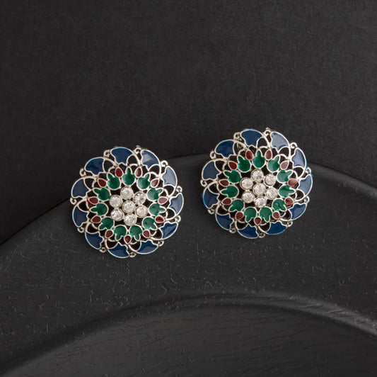 Oxidized Enamel Bloom Studs – Antique Finish