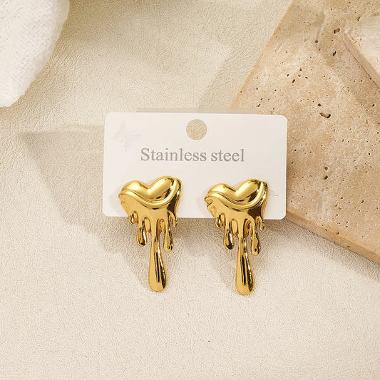Molten Heart Drop Stud Earrings