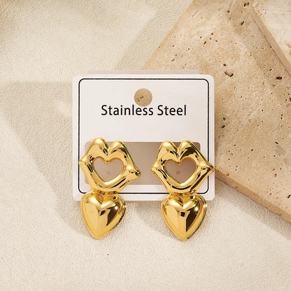 Golden Duo Heart Drop Studs