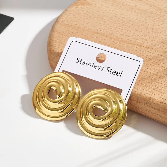 Polished Spiral Disc Gold Stud Earrings