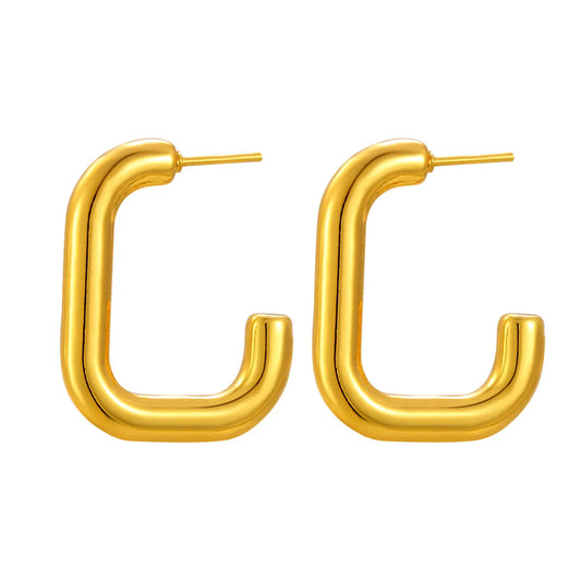 Squared C-Shape Gold Hoop Earrings