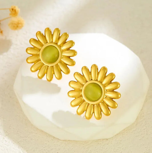 SunnyBloom Green Enamel Flower Earrings
