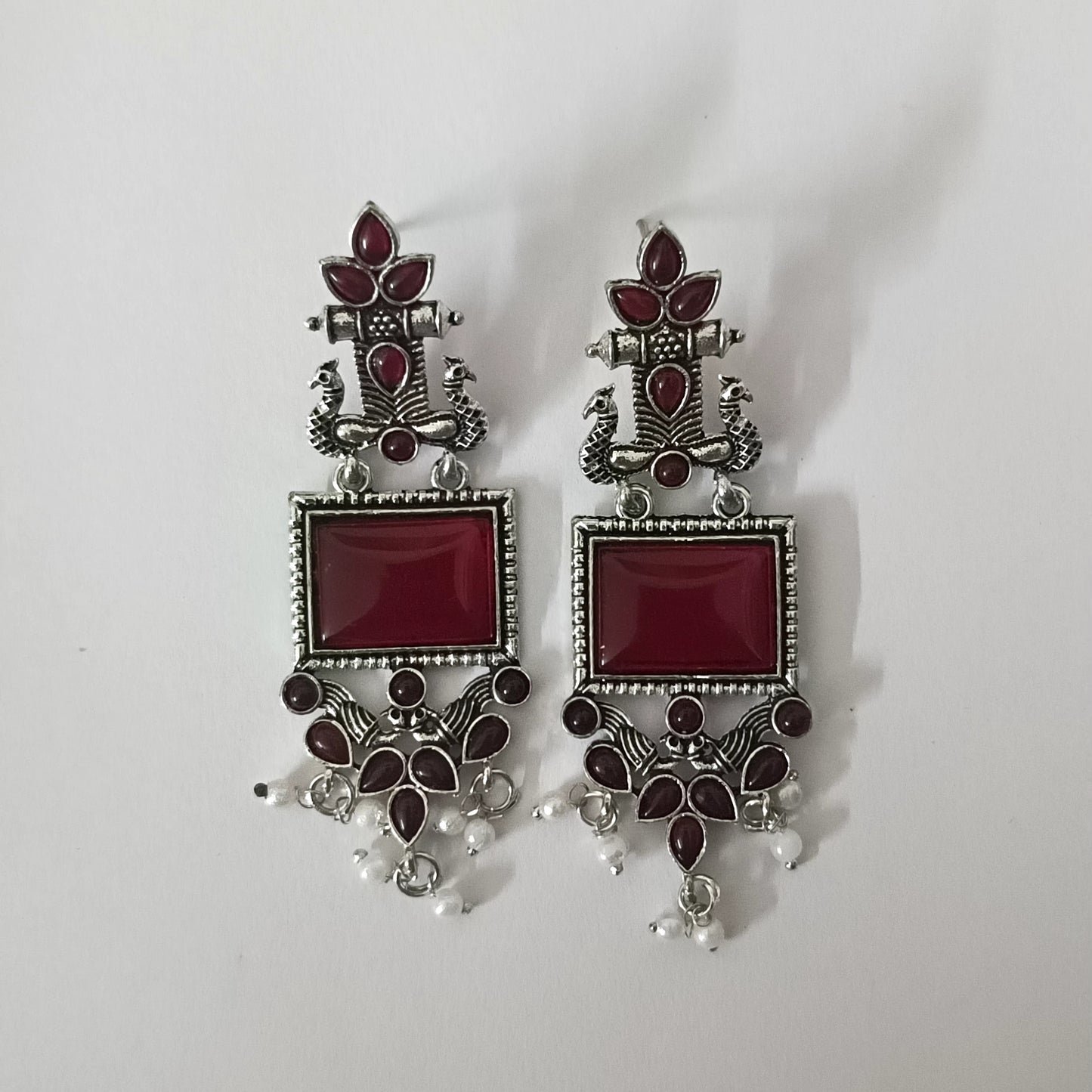 Royal Ruby Peacock Dangle Earrings