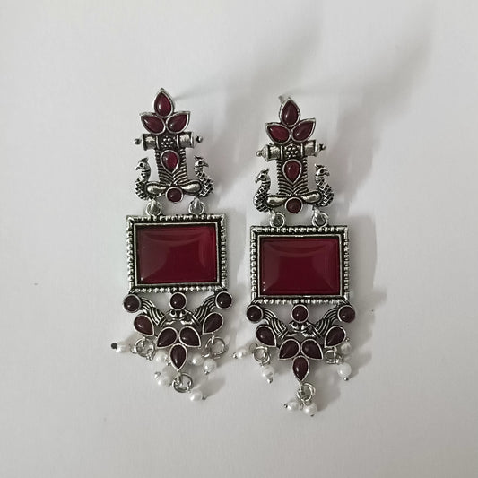 Royal Ruby Peacock Dangle Earrings