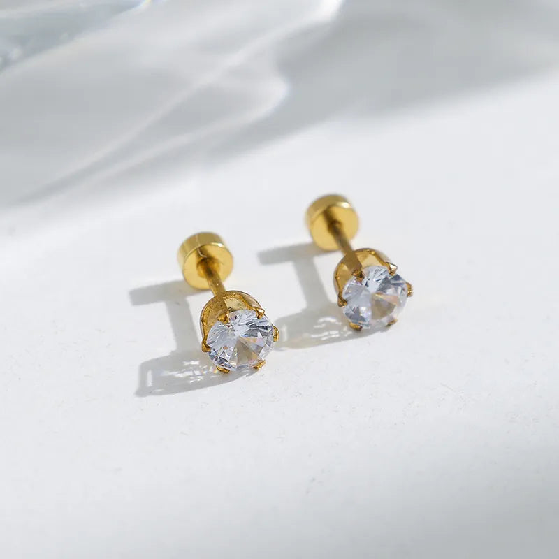 Classic Crystal Solitaire Gold Stud Earrings