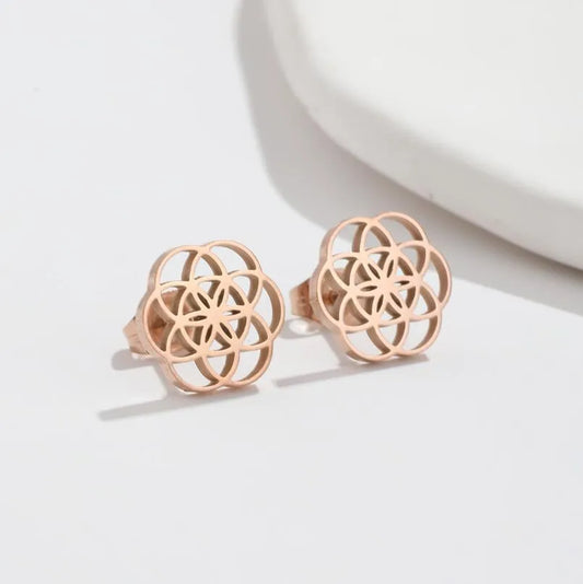 RoseLattice Mandala Stud Earrings - Rose Gold