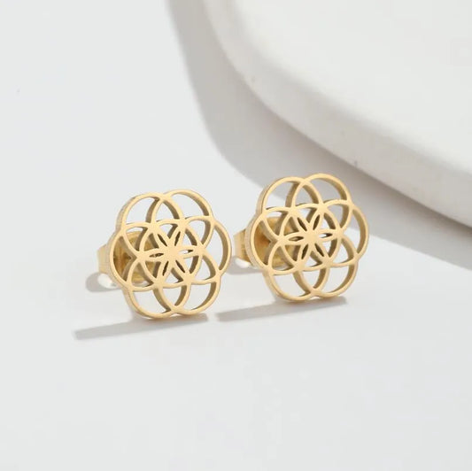 GoldLattice Mandala Stud Earrings - Gold