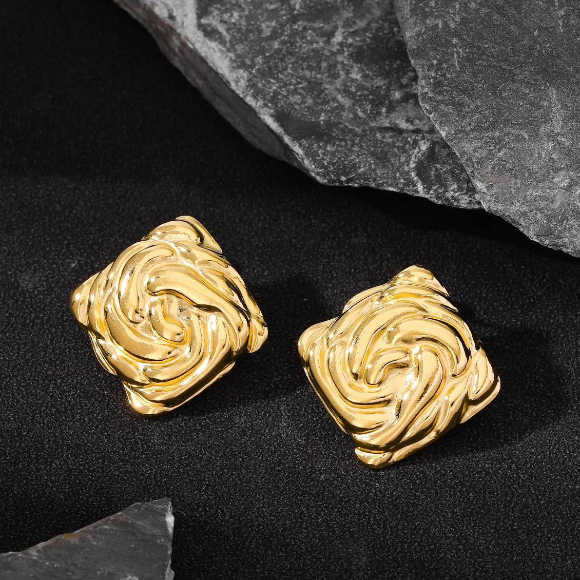 Golden Swirl Mosaic Studs – 18K Gold Plated Stainless Steel