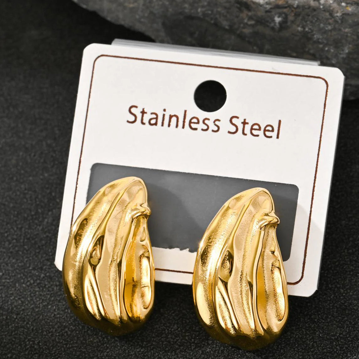 Golden Melted Teardrop Studs – 18K Gold Plated Stainless Steel