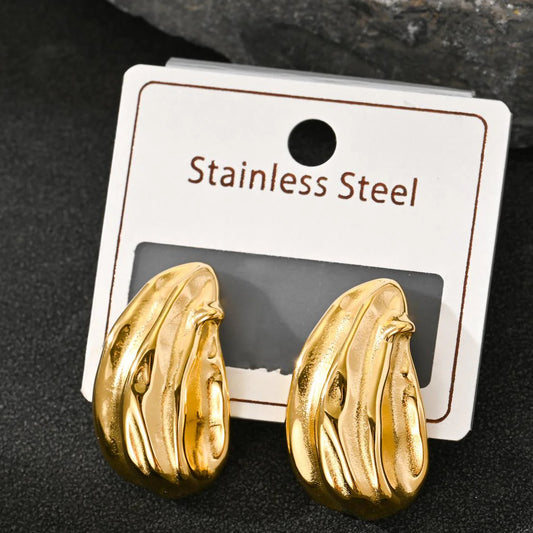 Golden Melted Teardrop Studs – 18K Gold Plated Stainless Steel