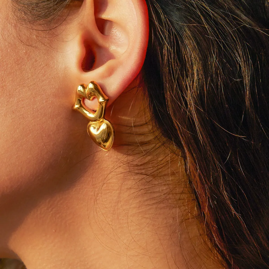 Golden Duo Heart Drop Studs