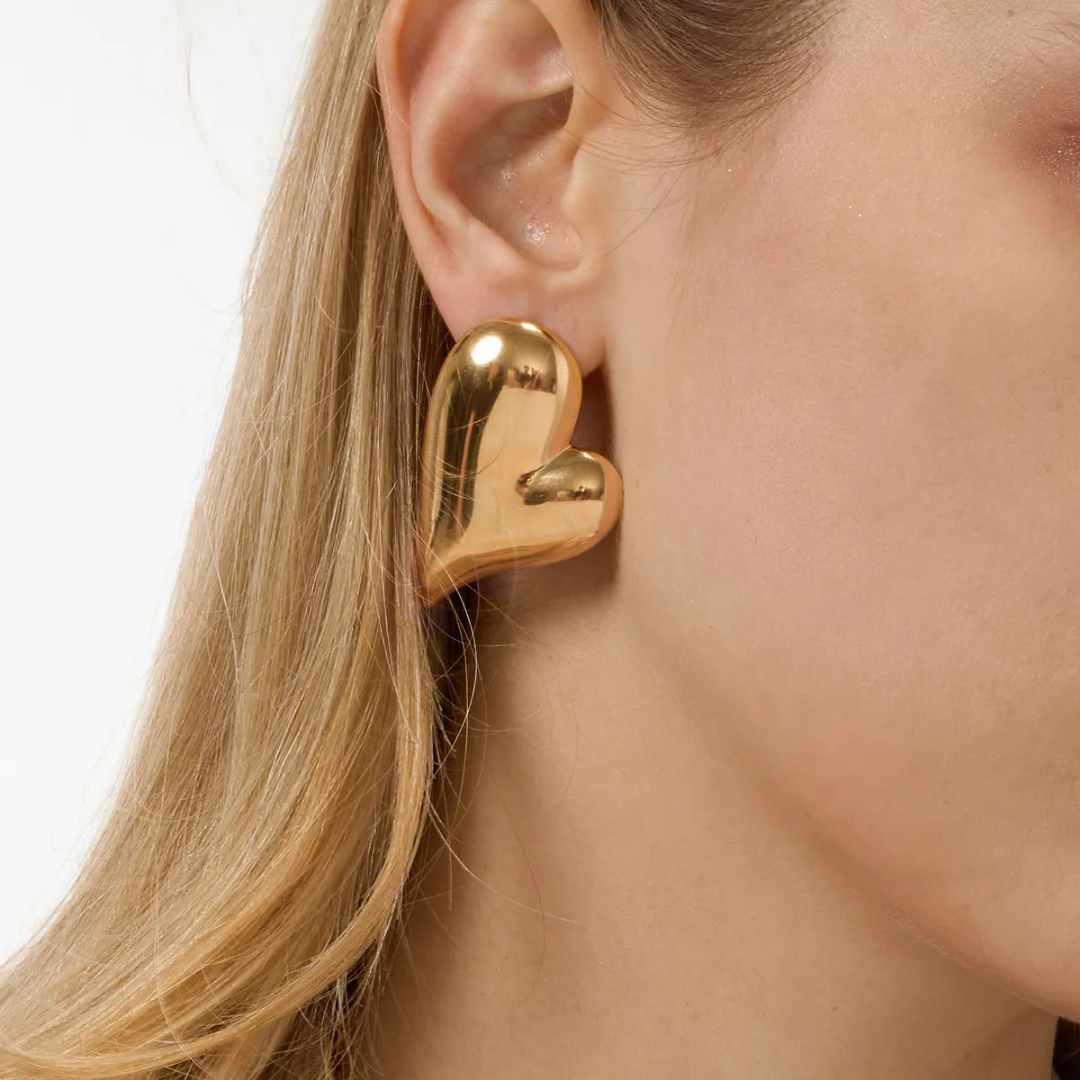 Golden Amor Heart Stud Earrings