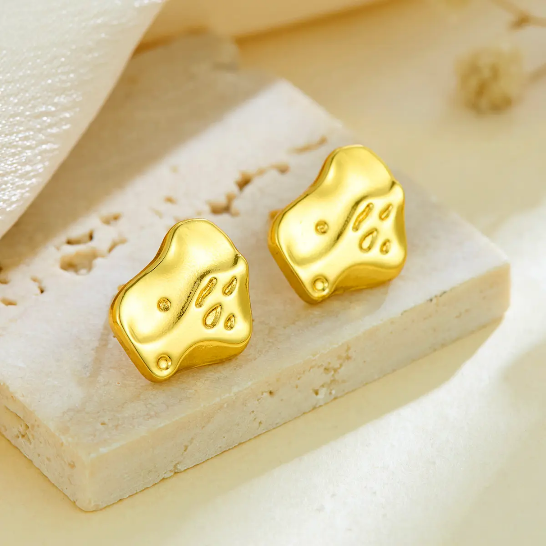 Textured Abstract Gold Heart Stud Earrings