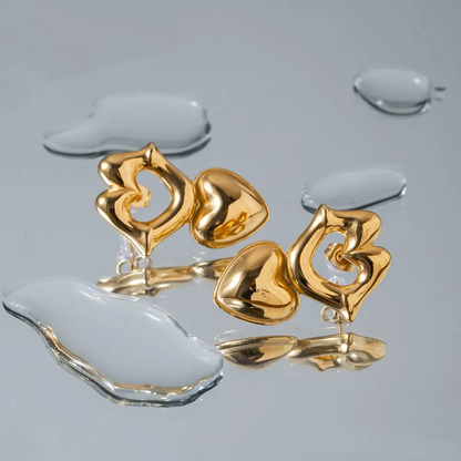 Golden Duo Heart Drop Studs